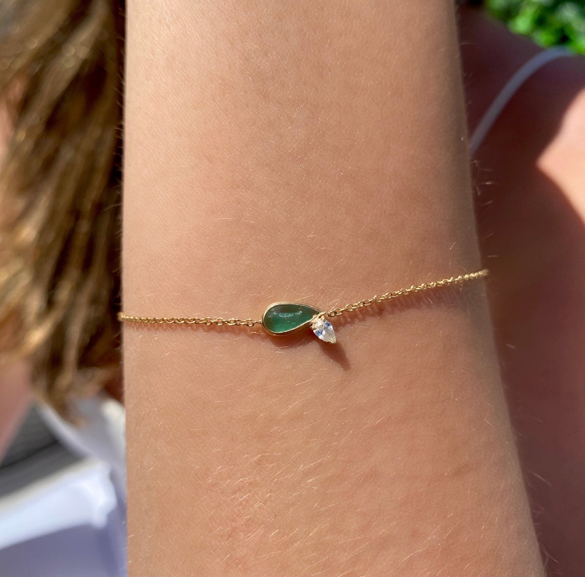 14K Gold Emerald & Diamond Teardrop Bracelet - Camille Jewelry