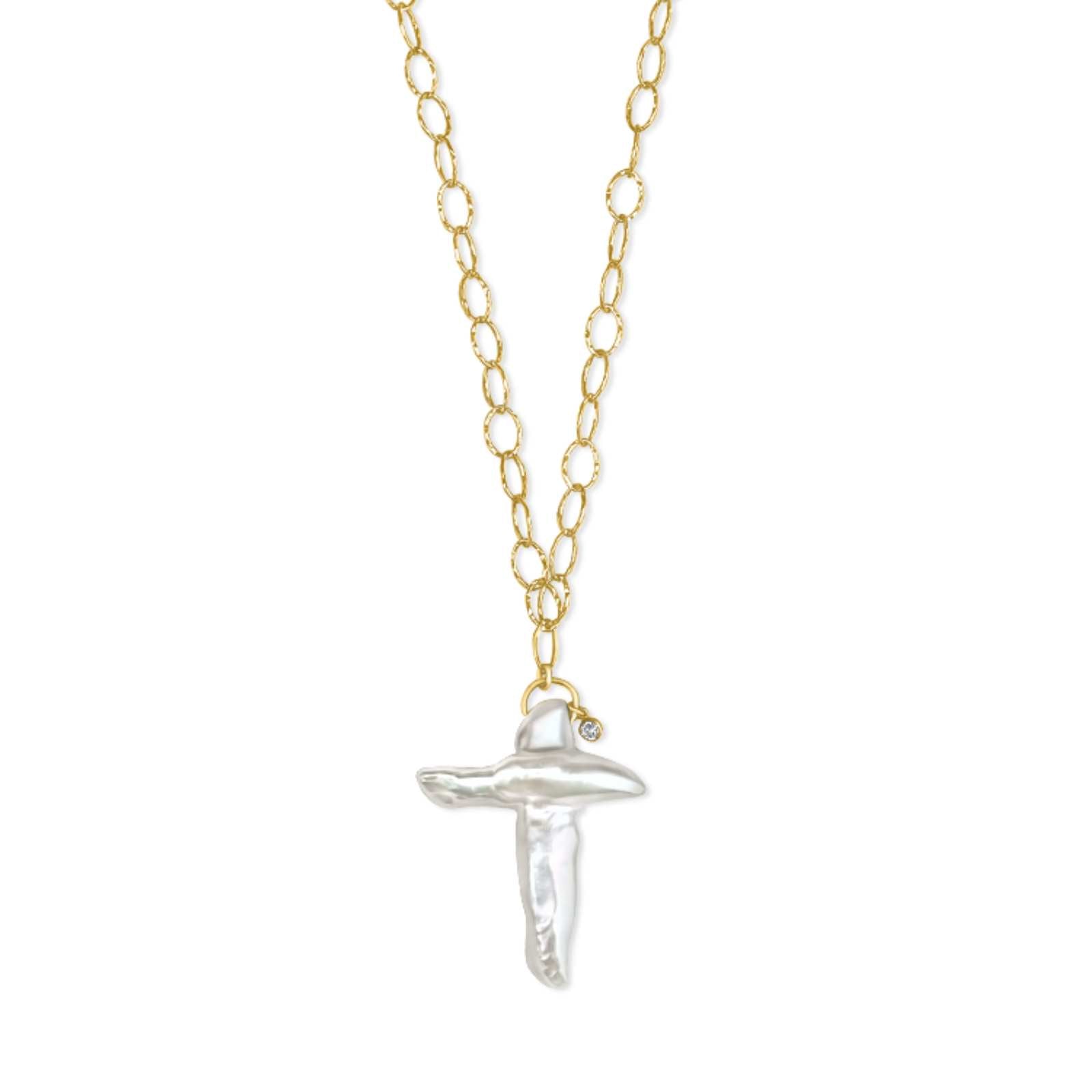 Gold Filled Freshwater Pearl Cross Necklace - Camille Jewelry