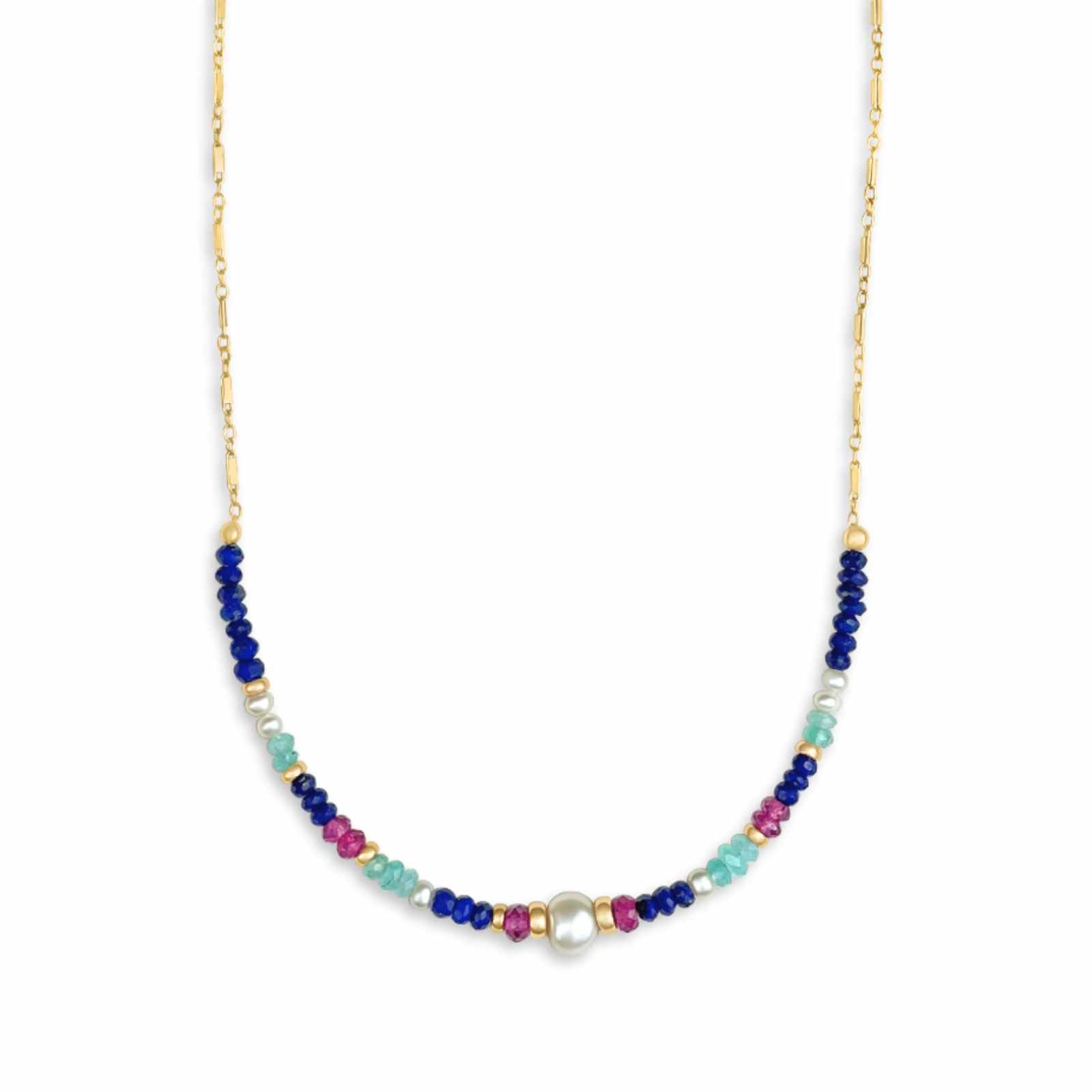 Lapis Beads And Pearls Necklace - Camille Jewelry