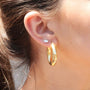 Gold Wide Round Gold Chunky Hoops On Model- Camille Jewelry