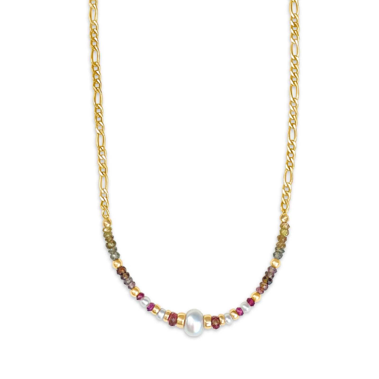 Tourmaline &amp; Pearl Gemstone Bead Necklace - Camille Jewelry